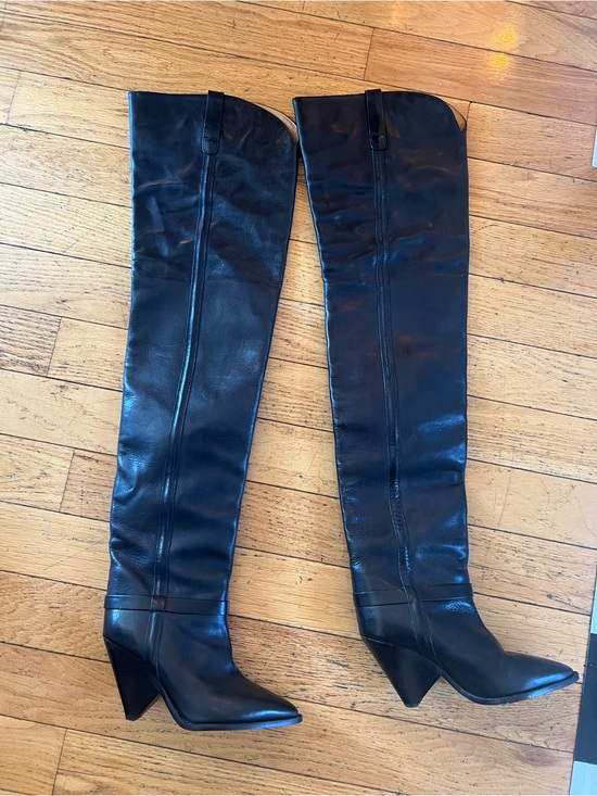 Isabel Marant Shoes - Women’s Black Over-the-Knee Leather Heeled Boots